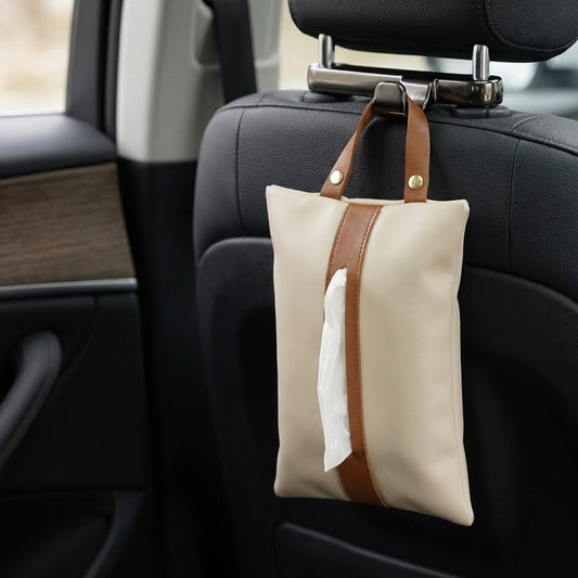 Darorentacosh Car Tissue Holder - Premium PU Leather Hanging Backseat Organizers, Universal Car Tissue Box Cover for Headrest & Armrest, Luxury Car Interior Accessories
