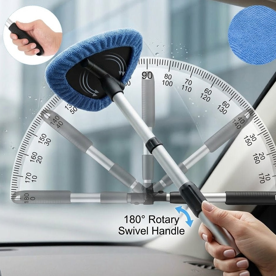 Darorentacosh|Car Windshield Cleaning Tool - Extendable Long Handle Glass Cleaner with Reusable Microfiber Pads, Swivel Head for Auto Interior & Exterior Cleaning.