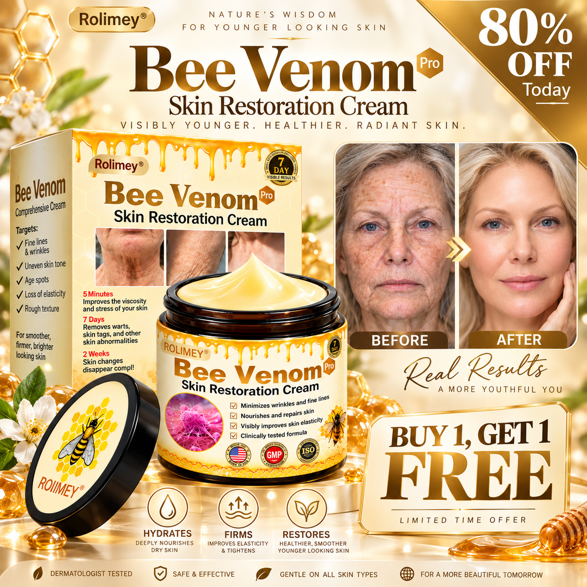 🔥Official Brand Shop丨Rolimey® Bee venom Pro Comprehensive Cream—Tightening for Skin Types