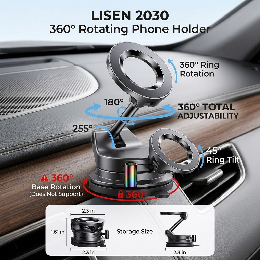 Darorentacosh Magnetic Car Phone Mount: Universal Dashboard Holder with 360° Rotation, Supports Horizontal & Vertical Viewing