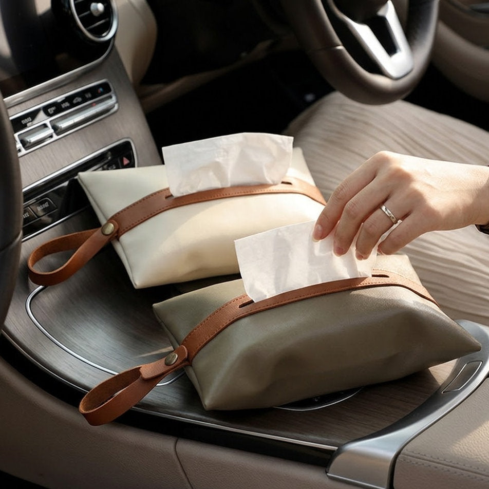 Darorentacosh Car Tissue Holder - Premium PU Leather Hanging Backseat Organizers, Universal Car Tissue Box Cover for Headrest & Armrest, Luxury Car Interior Accessories